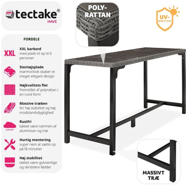 Polyrattan barbord Lovas 161x64,5x99,5cm - grå