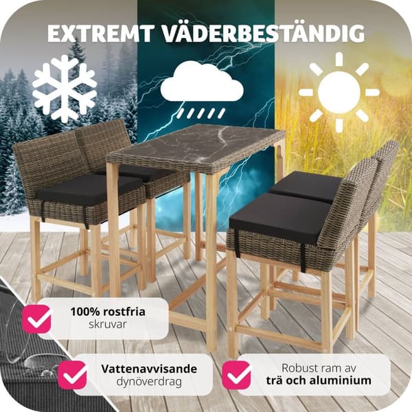 Rotting barbord Kutina med 4 stolar Latina - natur