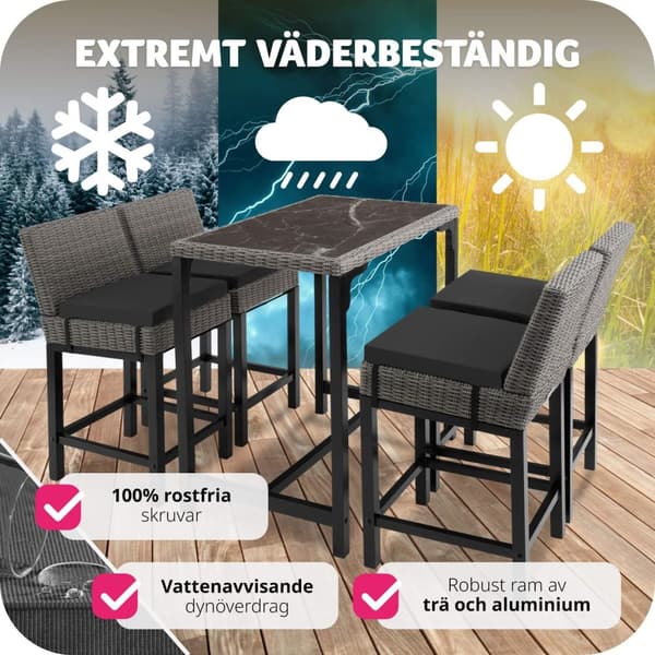 Rotting barbord Kutina med 4 stolar Latina - grå