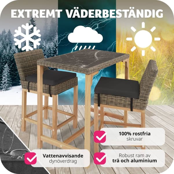 Rotting barbord Kutina med 2 stolar Latina - natur
