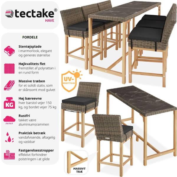 Polyrattan barbord Lovas med 6 stole Latinan - natur