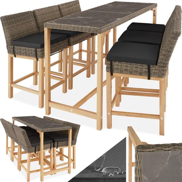 Polyrattan barbord Lovas med 6 stole Latinan - natur