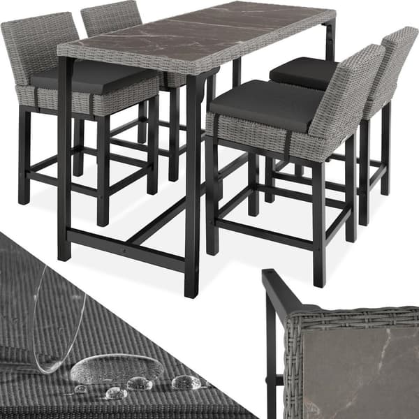 Polyrattan barbord Lovas med 4 stole Latinan - grå