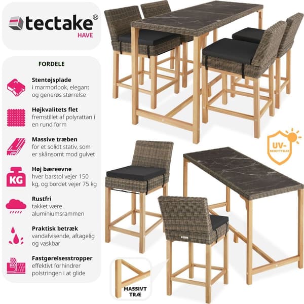 Polyrattan barbord Lovas med 4 stole Latinan - natur