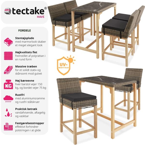 Polyrattan barbord Kutina med 4 stole Latinan - natur