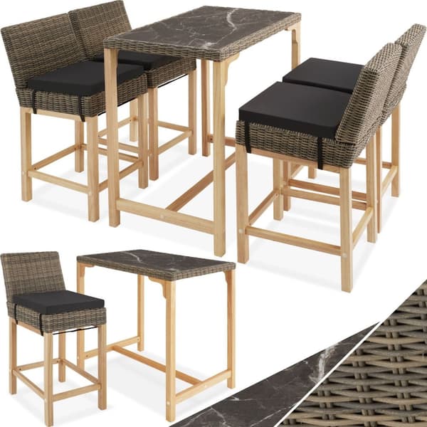 Polyrattan barbord Kutina med 4 stole Latinan - natur