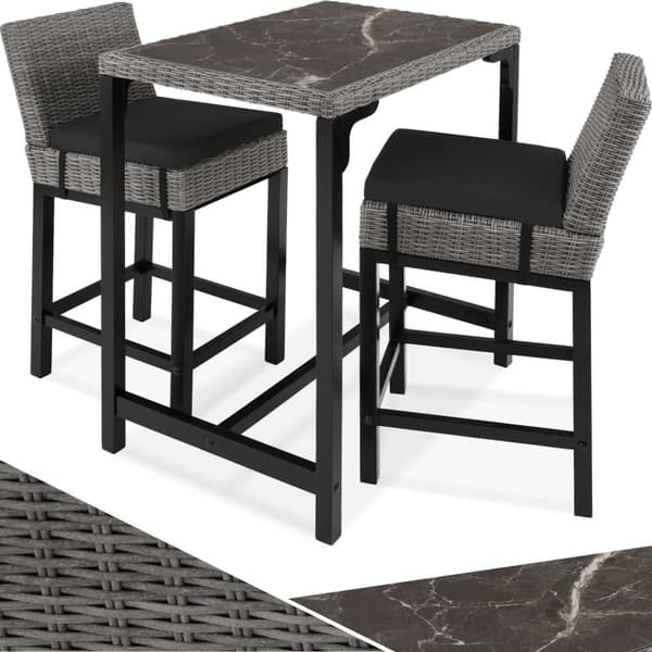 Polyrattan barbord Kutina med 2 stole Latinan - grå