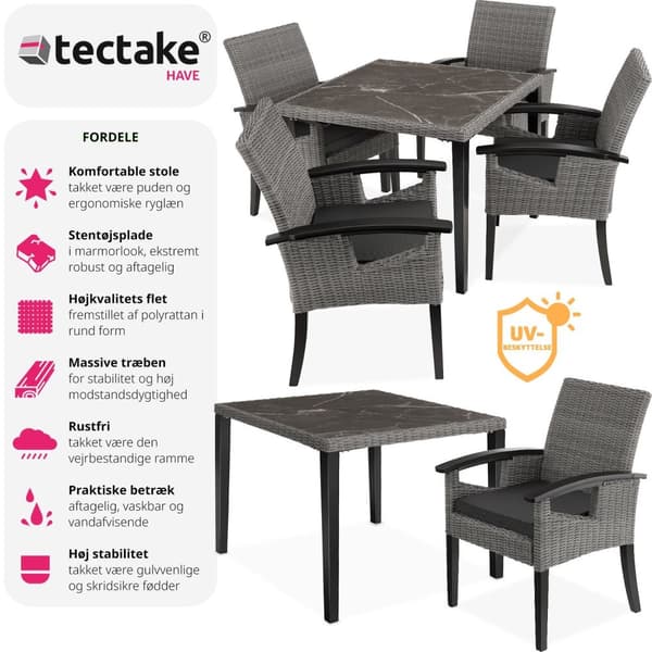 Polyrattan havebord Taranto med 4 stole Rosarno - grå