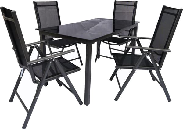 Dora hagesett 80x140cm bord, 4 stole svart,antracit.