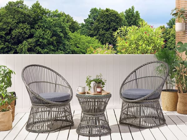 Cafesæt Polyrattan Taupe 3 dele Udendørs Kurvestole med Sidebord Bistrosæt Flet til Have Terrasse Indretning