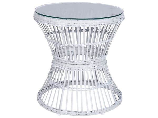 Cafesæt Polyrattan Hvid 3 dele Udendørs Kurvestole med Sidebord Bistrosæt Flet til Have Terrasse Indretning