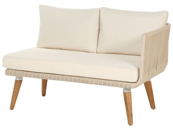 Loungesæt Beige Akacietræ 5 Personers Havesofa Sæt L formet Hjørnesofa Lounge Havebord Reb Design Indendørs Udendørs