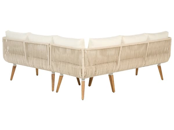 Trädgårdsgrupp Beige Rep Hörnsoffa Träbord Utomhus Modern Altan