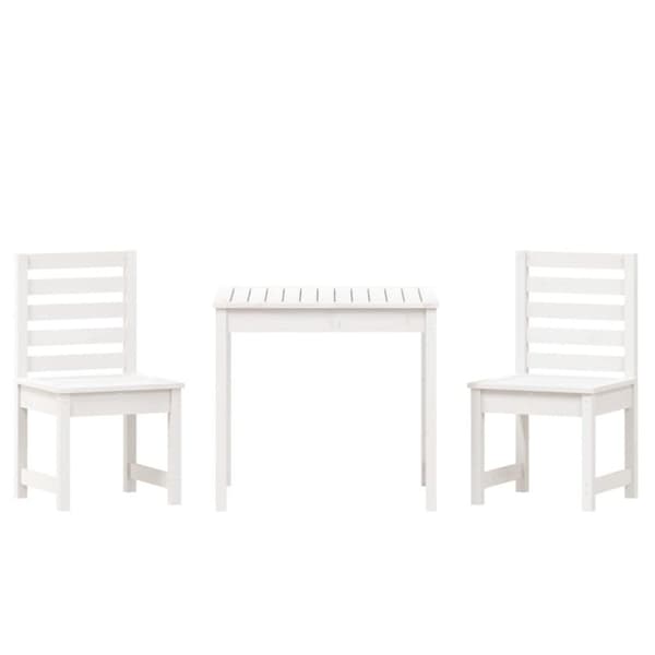 vidaXL Hagebistrosett hvit 3 deler heltre furu