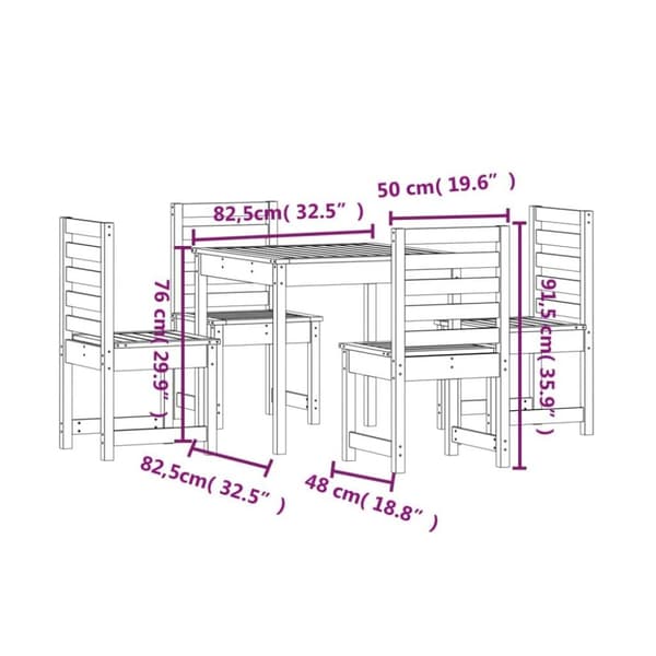 vidaXL Hagespisestue 5 deler hvit heltre furu