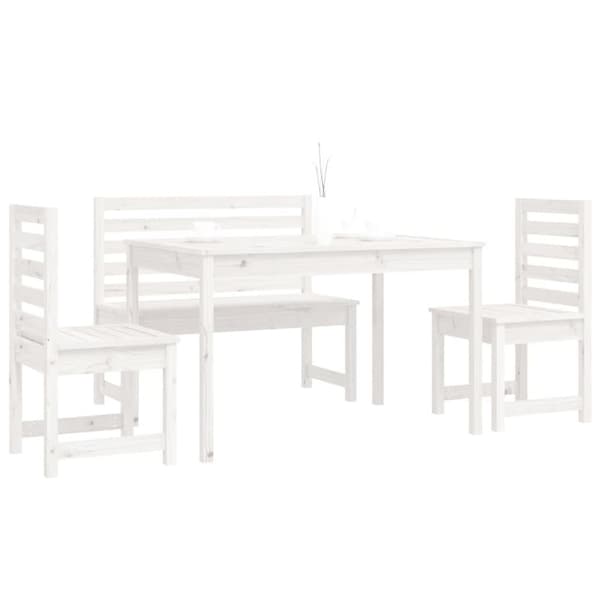 vidaXL Hagespisestue 4 deler hvit heltre furu