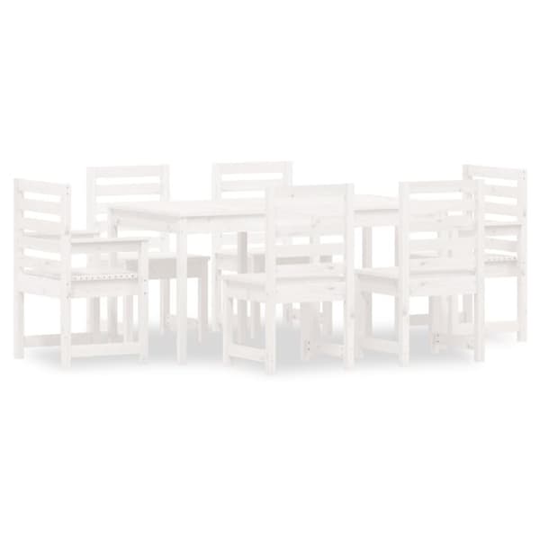 vidaXL Hagespisestue 7 deler hvit heltre furu