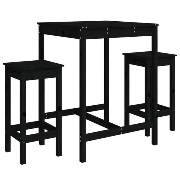 vidaXL Hagebarsett 3 deler svart heltre furu