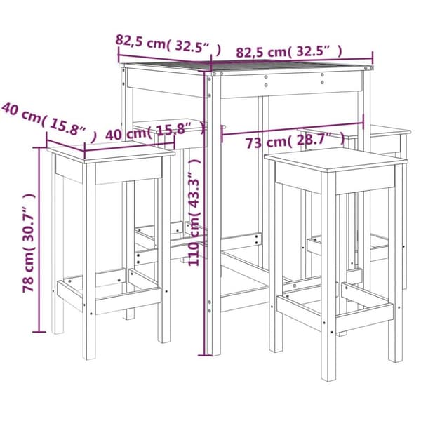 vidaXL Hagebarsett 5 deler hvit heltre furu