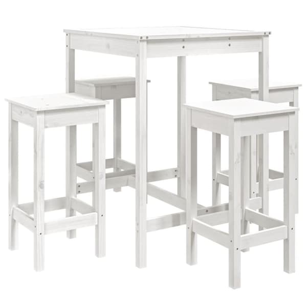 vidaXL Hagebarsett 5 deler hvit heltre furu