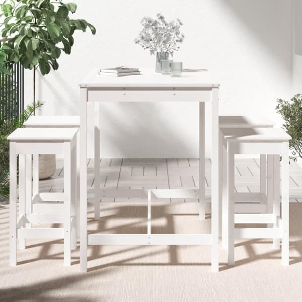 vidaXL Hagebarsett 5 deler hvit heltre furu