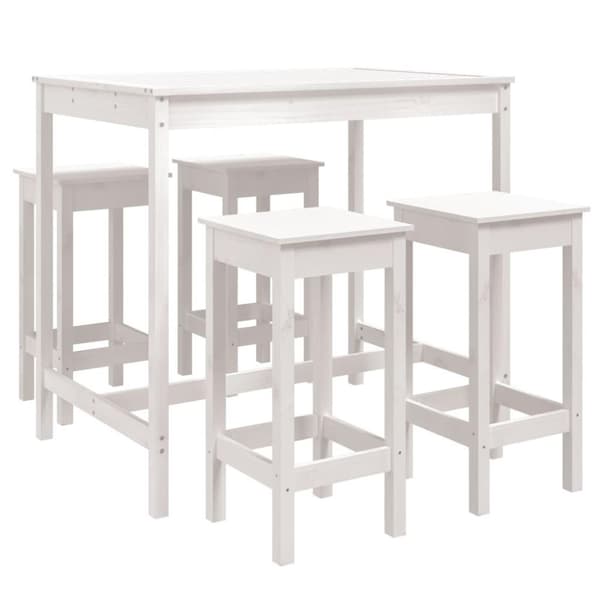 vidaXL Hagebarsett 5 deler hvit heltre furu