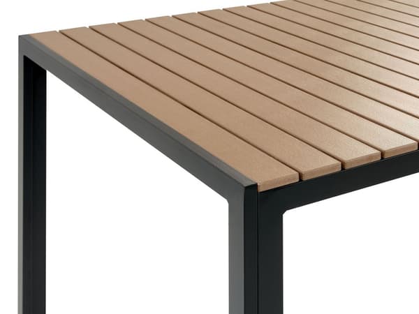 Havemøbelsæt Lyst Træ Plast Sort Aluminium 6 Personers Havebord med Bænke Nonwood Vedligeholdelsesfri Havemøbler til Terrasse og Haven