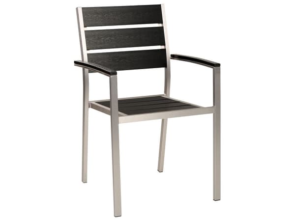 Havemøbelsæt Sort Plast Sølv Aluminium 6 Personers Havebord med Stole Nonwood Vedligeholdelsesfri Stabelstole Havemøbler til Terrasse og Haven