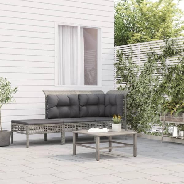 vidaXL loungesæt til haven 3 dele med hynder polyrattan grå