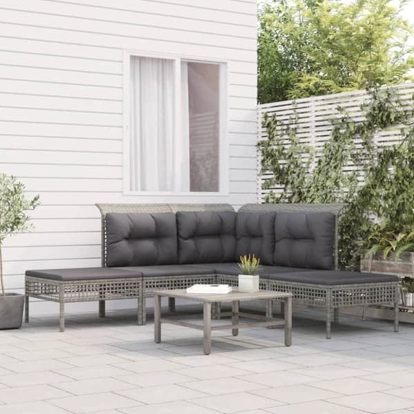 vidaXL loungesæt til haven 5 dele med hynder polyrattan grå