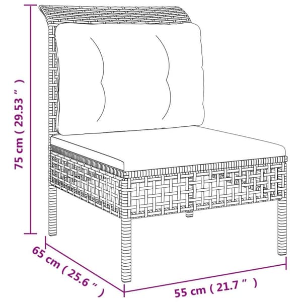 vidaXL midtermodul til havesofa med hynde polyrattan grå