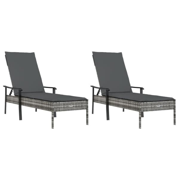 vidaXL Solsängar 2 st med bord och dynor konstrotting grå
