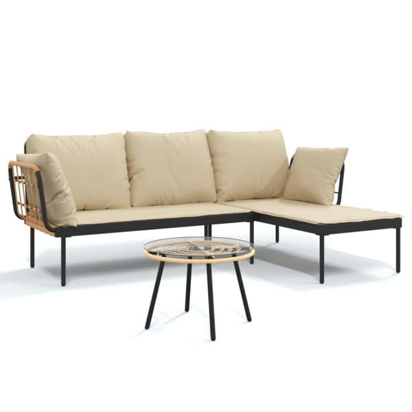 vidaXL loungesæt til haven 3 dele med beige hynder polyrattan
