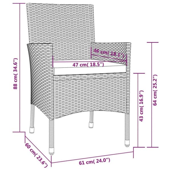 vidaXL spisebordssæt til haven 3 dele med hynder polyrattan beige