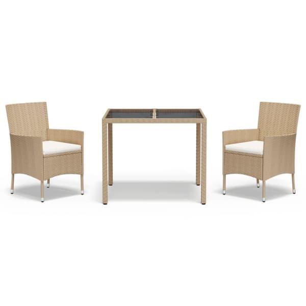 vidaXL spisebordssæt til haven 3 dele med hynder polyrattan beige