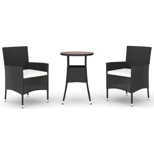 vidaXL bistrosæt til haven 3 dele med hynder polyrattan sort