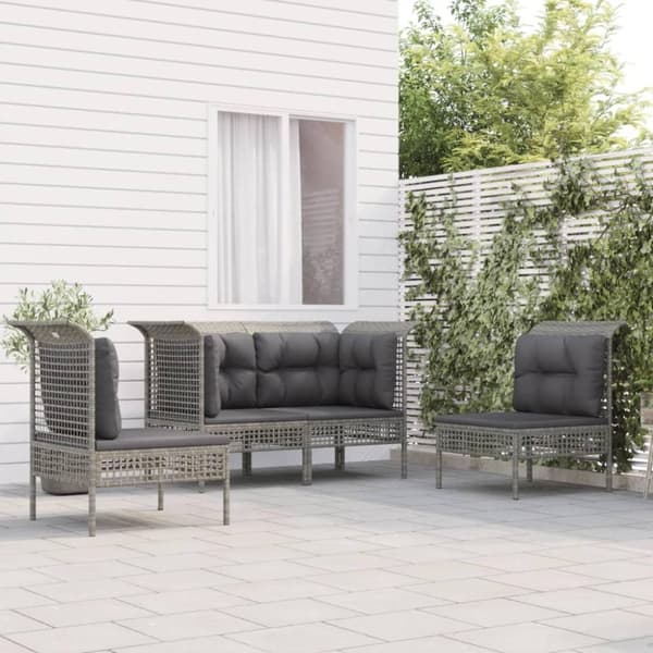 vidaXL loungesæt til haven 4 dele med hynder polyrattan grå