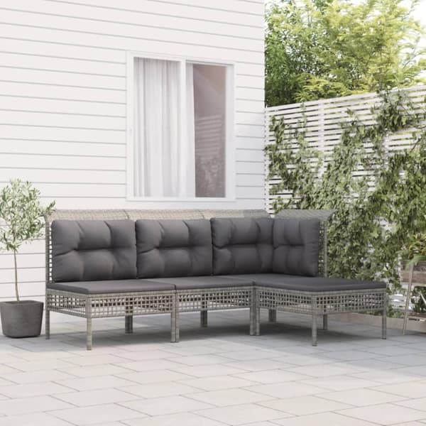 vidaXL loungesæt til haven 4 dele med hynder polyrattan grå