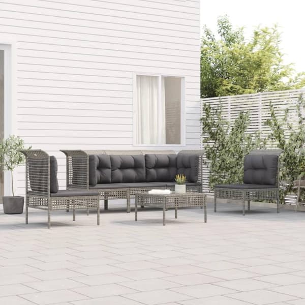 vidaXL loungesæt til haven 6 dele med hynder polyrattan grå