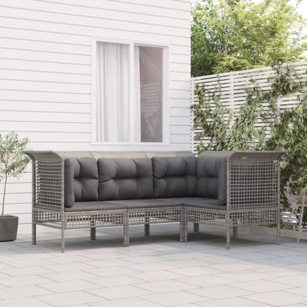 vidaXL loungesæt til haven 4 dele med hynder polyrattan grå