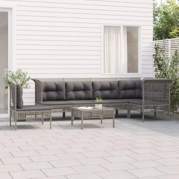 vidaXL loungesæt til haven 7 dele med hynder polyrattan grå