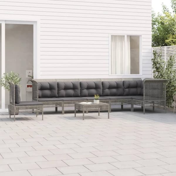 vidaXL loungesæt til haven 8 dele med hynder polyrattan grå