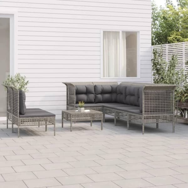 vidaXL loungesæt til haven 8 dele med hynder polyrattan grå