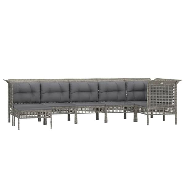 vidaXL loungesæt til haven 7 dele med hynder polyrattan grå