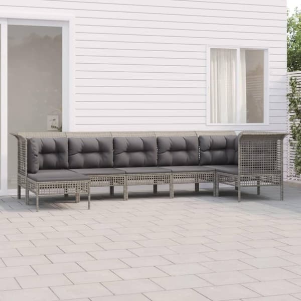 vidaXL loungesæt til haven 7 dele med hynder polyrattan grå