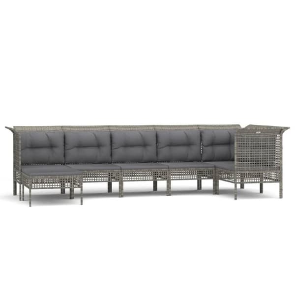 vidaXL loungesæt til haven 7 dele med hynder polyrattan grå