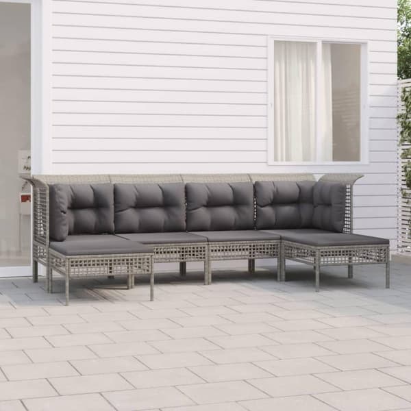 vidaXL loungesæt til haven 6 dele med hynder polyrattan grå