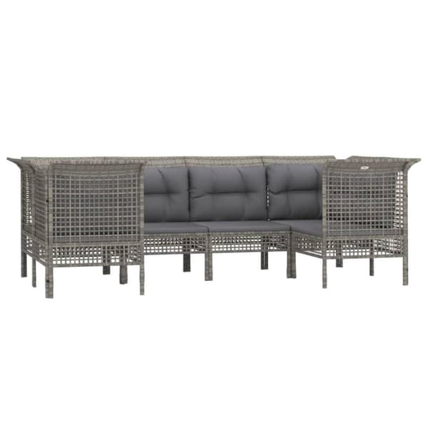 vidaXL loungesæt til haven 6 dele med hynder polyrattan grå