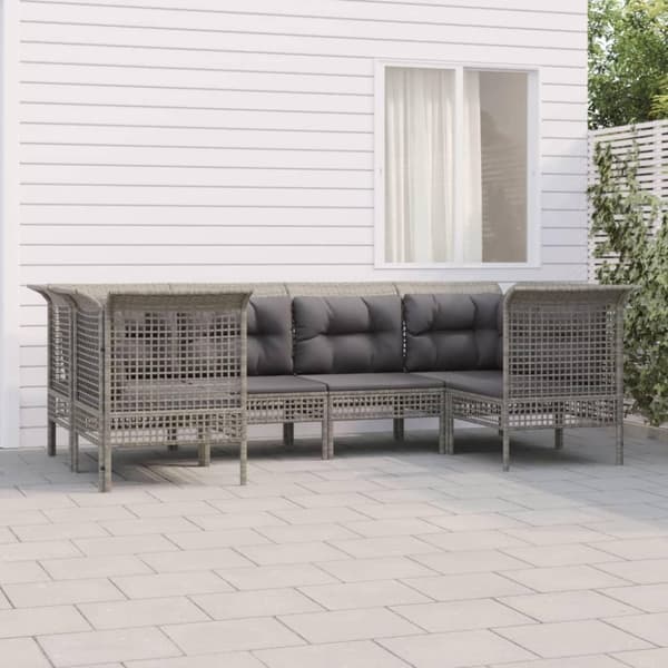 vidaXL loungesæt til haven 6 dele med hynder polyrattan grå