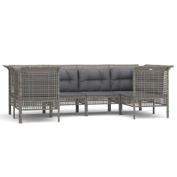 vidaXL loungesæt til haven 6 dele med hynder polyrattan grå